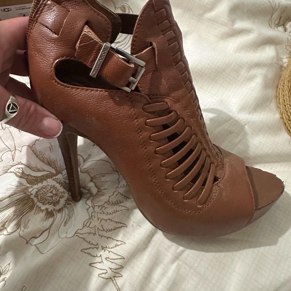 BCBGeneration Tan Leather Cutout Heels